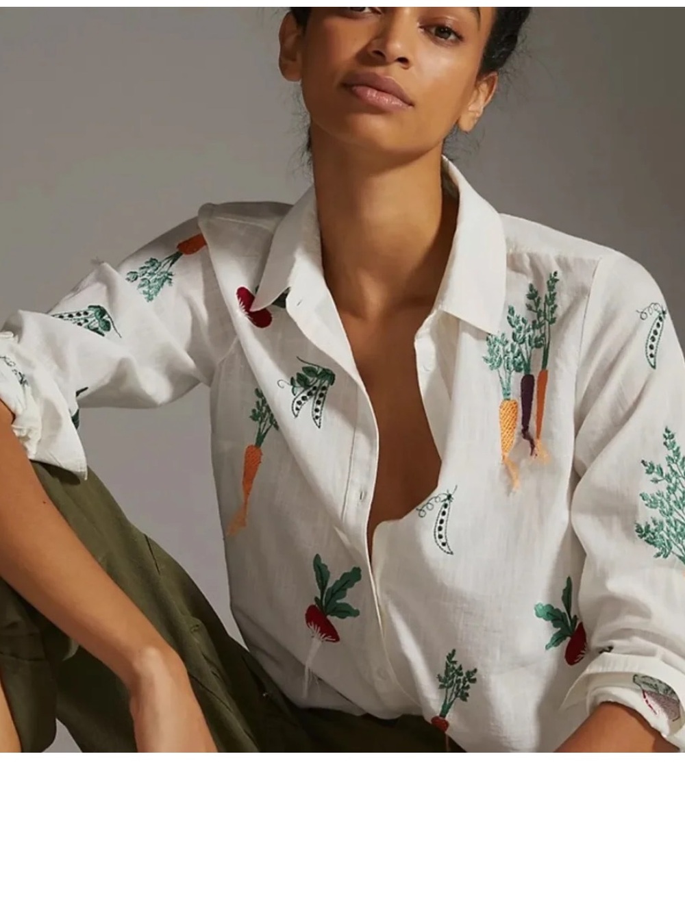 Anthropologie White Blouse with Colorful Embroidery